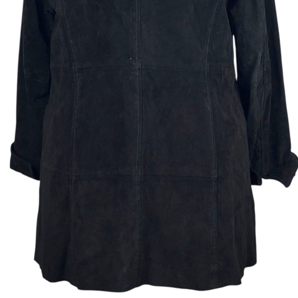 Y2K BLACK SUEDE LEATHER BUTTON DOWN COLLARED CAR COAT JACKET D & CO - Picture 10 of 14